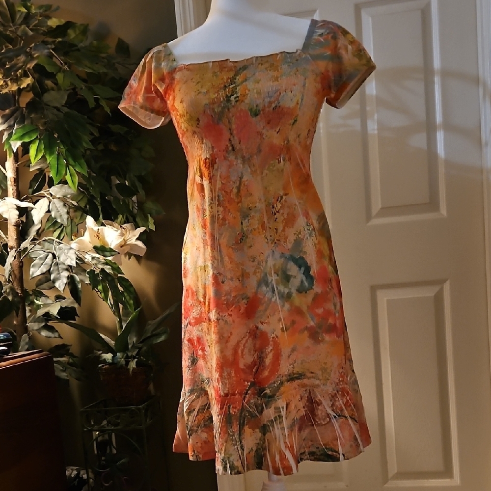 Jane Ashley Orange and Gold Flutter Sleeve Mini Dress